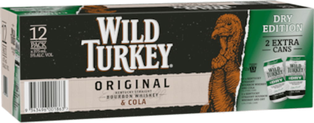 Wild Turkey Bourbon & Cola Cans 10 Pack + 2 Bourbon & Dry Cans